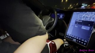 Tinder date cums in me in a tesla on autopilot